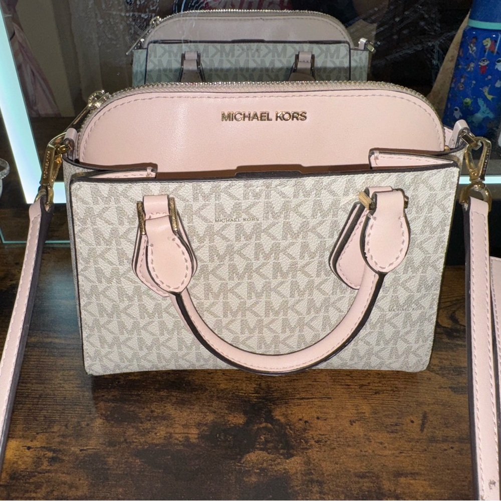 Michael Kors Pink and Beige Signature Crossbody